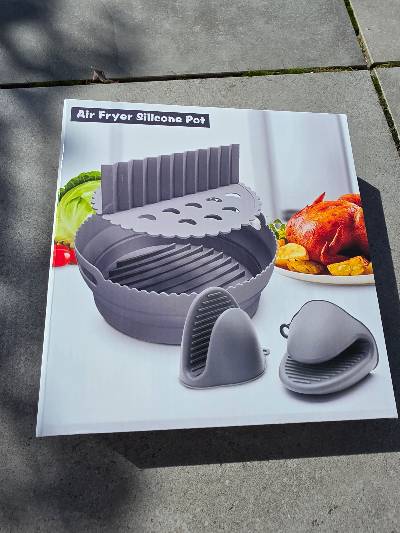 Siliconen airfryer mand met ovenwanten